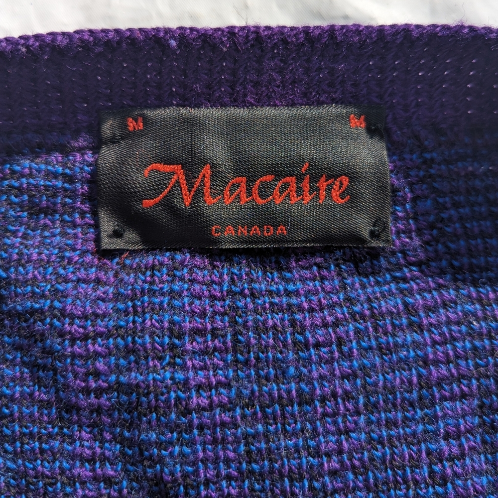 COPY - Vintage Macaire Purple, Blue & Black Wool Knit Button Front Cardigan Med… - Picture 5 of 6